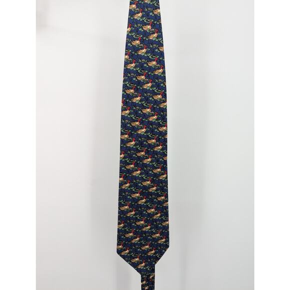 VINTGAGE EUC 100% Silk FU F YUNLAI Neck Tie w Ducks in Pond Pattern - Picture 2 of 5